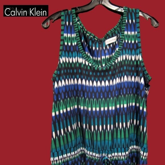Calvin Klein NEW Bohemian Atlantis Geometric Tie Dye Drawstring Jumpsuit 14 - Picture 2 of 11